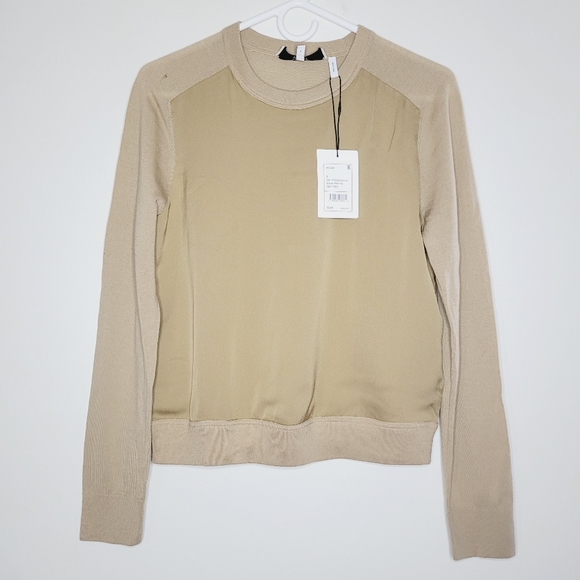 Theory Tops - Theory Project Silk Georgette Combo Sweater Women's Small Camel Long Sleeve Flaw